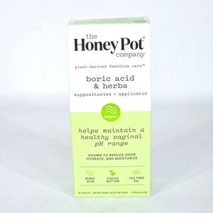 The Honey Pot Boric Acid &‎ Herbs Vaginal Suppositories 14ct Applicator Open Box